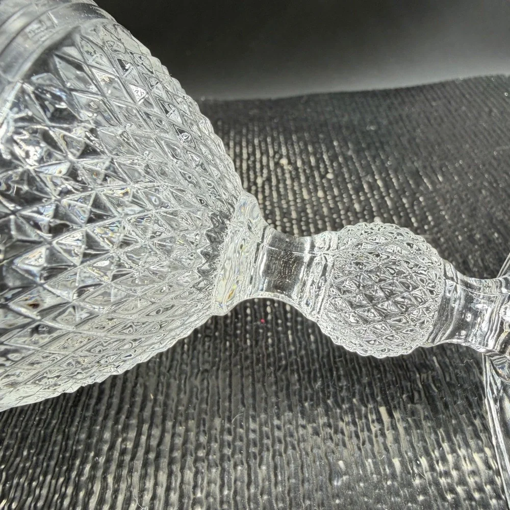 Cambridge‎ MOUNT VERNON Clear Glass Diamond Point Goblets Square Base Set 2 Cups